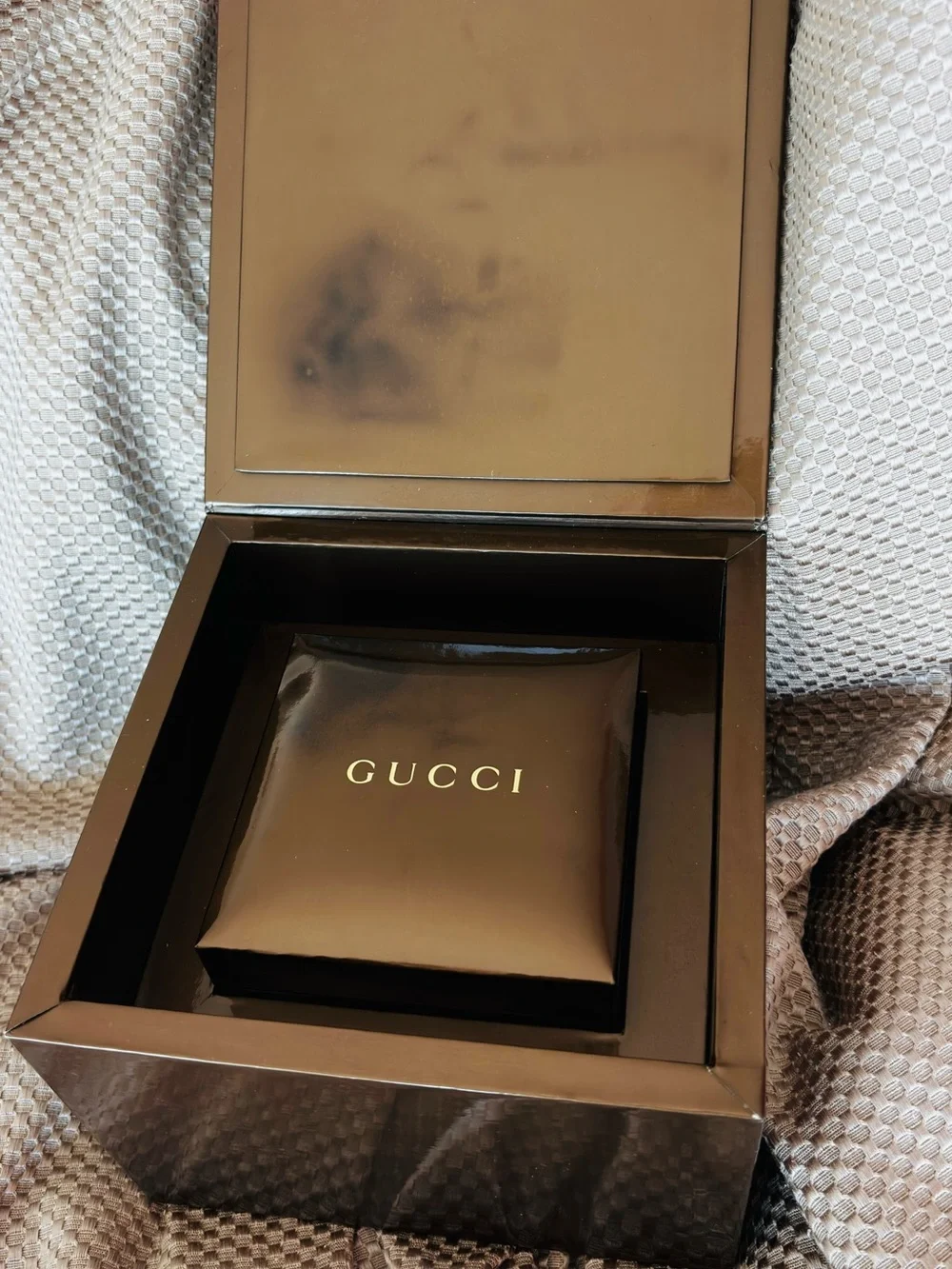 Gucci Silver Rectangular Dial Women's Watch with Bamboo band.